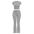 thumbnail image 6 of Fewfanhot Pajamas for Women Set Solid Color Stylish Crew Neck Short Sleeve Top Flared Pants Pj Set, 6 of 7