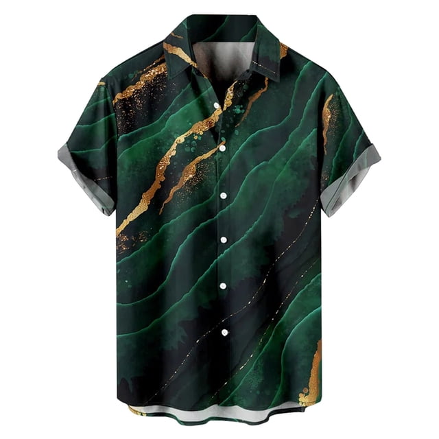 Camisa de manga corta Pompotops con solapa y estampado geométrico hawaiano para hombre oipoqjl48501