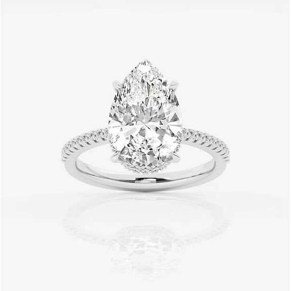 Cloud Jewelry Pear Cut 2 Ct Moissanite Ring - 14K White Gold Plated Ring for Her - Engagement Wedding Hidden Halo Teardrop Ring for Gifts - Wedding Jewelry For Bridesmaids Silver