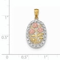 thumbnail image 2 of 14K Tri Color Gold Y/R Gold Rhodium Polished & Textured Oval 3 Rose Pendant, 2 of 2