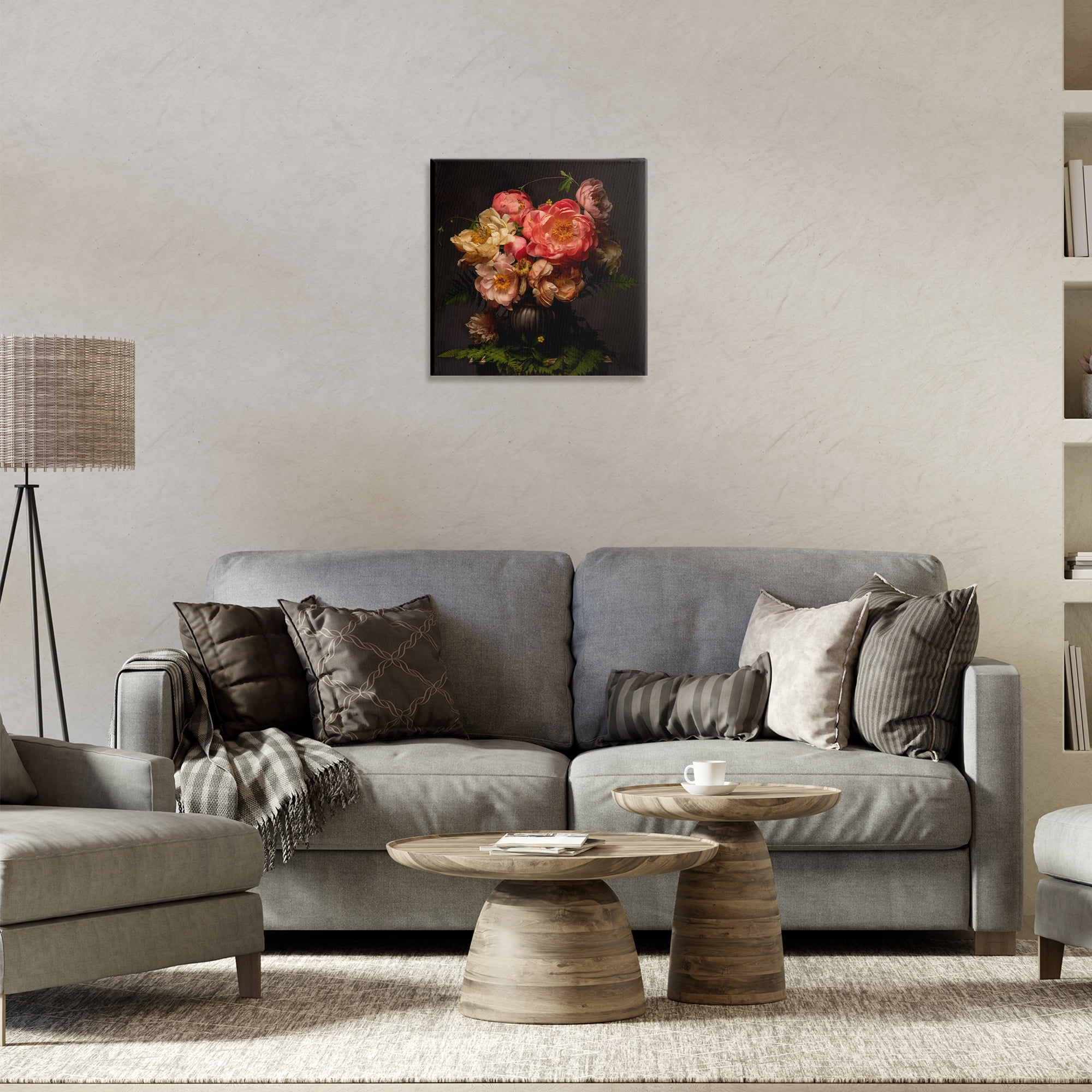 Stupell Industries Peonies & Ferns Bouquet Plants & Flowers Photography Wrapped Canvas Art Print Wall Art, 17 x 17