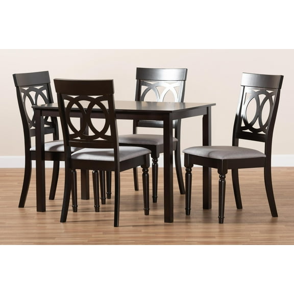 Baxton Studio Lucie Modern and Contemporary Grey Fabric Upholstered Espresso Brown Finished 5-Piece Wood Dining Set