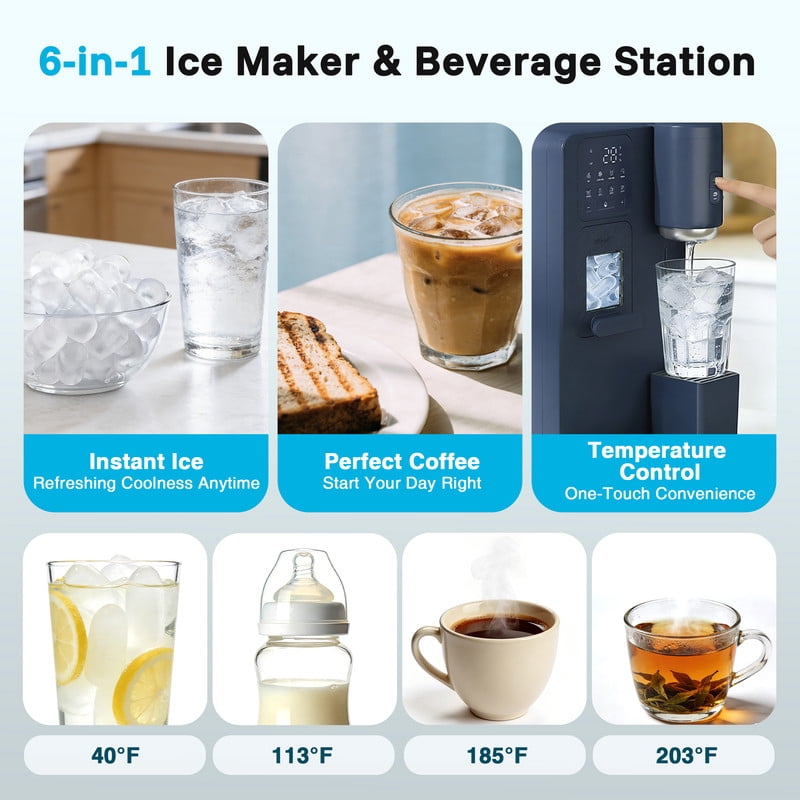 Etust 6-in-1 Water Dispenser with Ice Maker, K-Cup Compatible Coffee Brewer, Hot/Cold/Warm Water, Compact Countertop Appliance for Home & Office