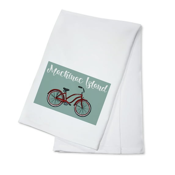 Decorative Tea Towel, Apron Mackinac Island, Michigan, Beach Cruiser, Unisex, Adjustable, Organic Cotton