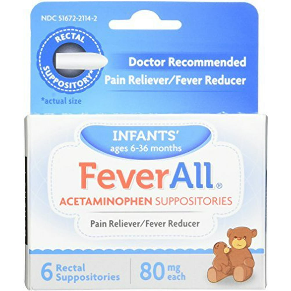 Feverall Acetaminophen Suppositories, Infants, 80 mg, 6 Count by
