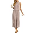 thumbnail image 3 of Cueply Women's Summer 2 Piece Outfits Lounge Sets Sleeveless Crop Top Wide Leg Cropped Pants with Pockets, 3 of 7