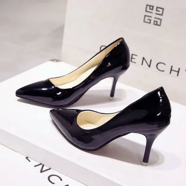Zapatos de tacón alto de charol para mujer, calzado de boda, punta estrecha, Sexy, Color sólido, talla 44