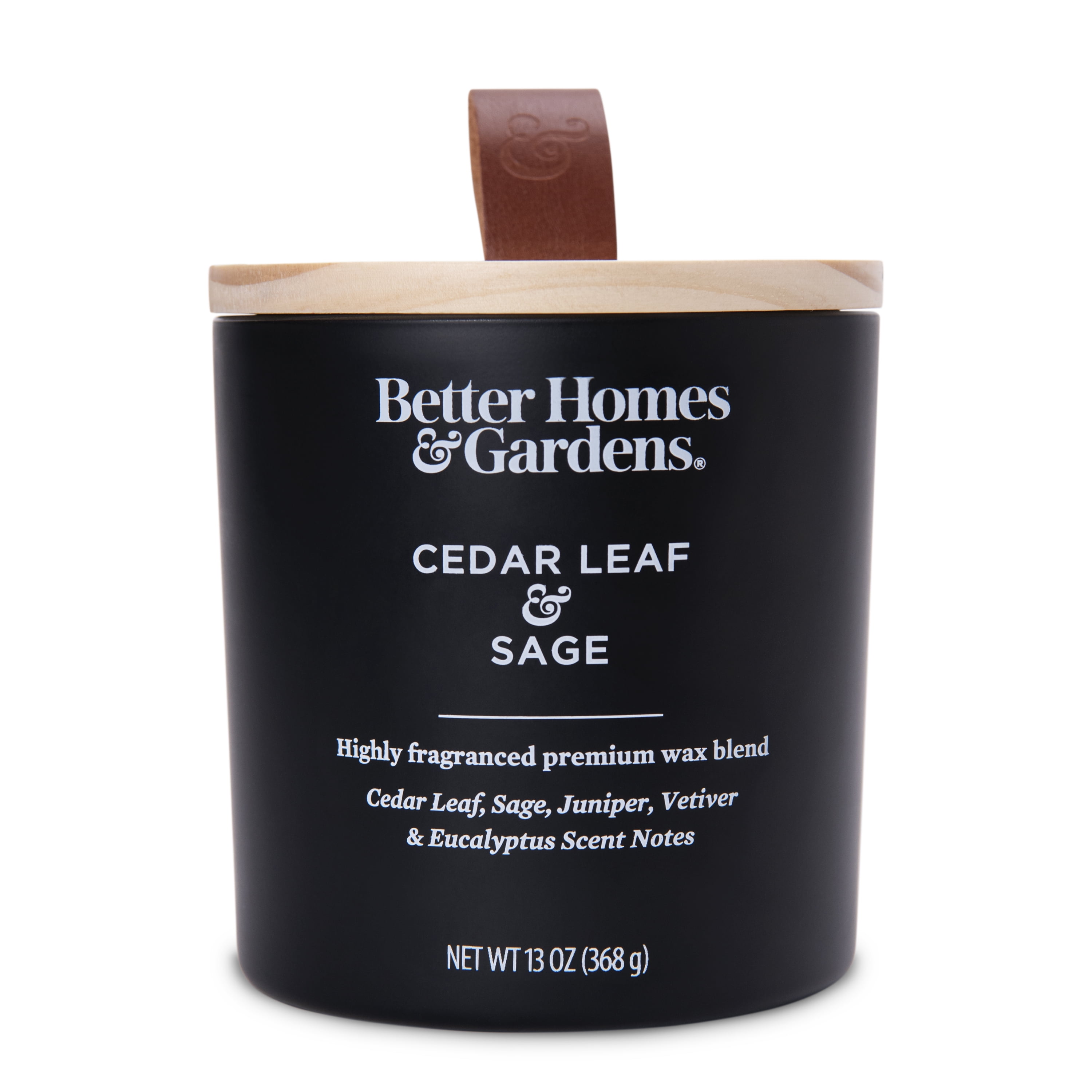 Better Homes & Gardens 13oz Cedar Leaf & Sage Scented Wooden Wick Jar Candle