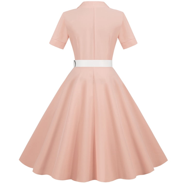 1950S Vintage Formal Dresses For Women Solid Color Elegant Turn Down Callor  Dresses With Button Deco High Waist Swing Dresses Flowy Adjustable Wasit  Dresses Faldas Para Mujer