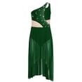 thumbnail image 4 of YiZYiF Girls Solid Color Lyrical Dance Costume Sleeveless Shiny Rhinestone Mesh Modern Dancing Dress Diamond Green 12, 4 of 6