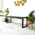 thumbnail image 4 of Elenor Mid-Century Modern Rectangular Genuine Tan Leather & Solid Wood Bench, 4 of 7