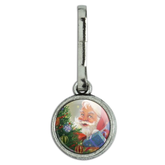 Christmas Holiday Santa Behind the Tree Antiqued Charm Clothes Purse Suitcase Backpack Zipper Pull Aid