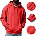 thumbnail image 7 of Fleece Hoodie Men Basic Plain Pullover Cotton Blend Oversized Red S, 7 of 7