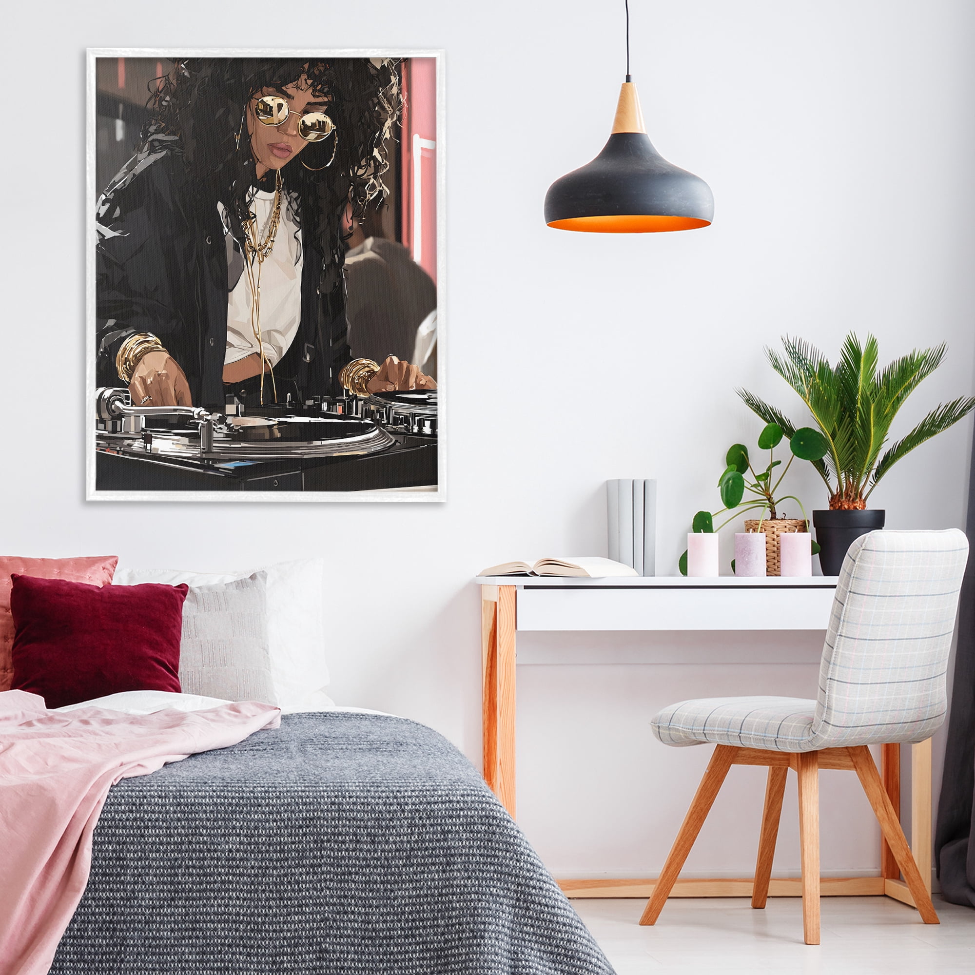 Stupell Industries DJ Focused On Turntables White Framed Giclee Art, design by Franklyn Gregory