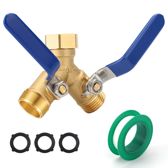 2 Way Garden Hose Splitter, EEEkit Heavy Duty Brass Water Hose Splitter Y Valve Garden Tap Hose Adapter with Long Handle, 3/4" GHT Thread