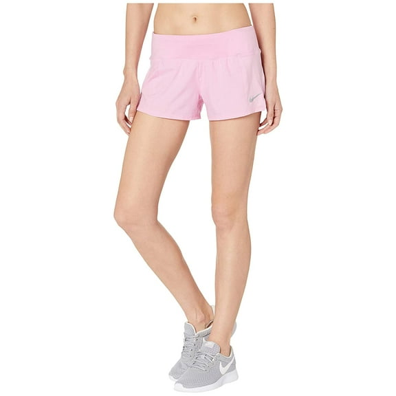 Nike Women's Dry Crew Running Shorts (Pink Rise/Reflective Silver, L)