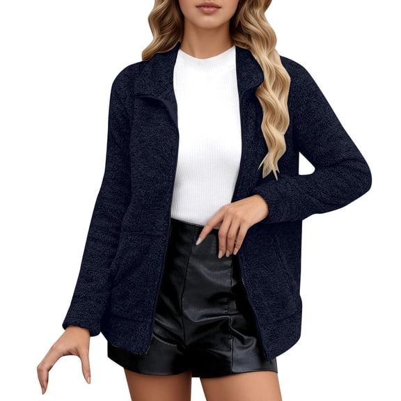 LIaqionyy Women's Fleece Jacket Casual Full Zip Long Sleeve Soft Warm Lightweight Winter Coat with Pockets