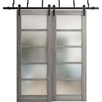Sliding Closet Barn Bypass Doors 56 x 80 inches | Quadro 4002 Nebraska Grey with Frosted Glass | Sturdy 6.6ft Rails Hardware Set | Wood Solid Bedroom Wardrobe Doors