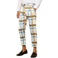 thumbnail image 5 of INSPIRE CHIC Plaid Cropped Pants for Men's Slim Fit Business Checked Slacks Beige 28, 5 of 5