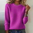 thumbnail image 3 of Women's Fashion Casual Loose Pullover Solid Color Round Neck Long Sleeve Knit Sweater for Fall and Winter, Comfortable and Versatile, Ideal for Everyday Wear,Hot Pink,Size L, 3 of 6