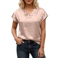 thumbnail image 2 of Satin T Shirts for Women 2026 Summer Short Sleeve V Neck Business Dressy Casual Office Work Tshirt Blouse, 2 of 7