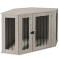 thumbnail image 2 of Topcobe Corner Dog Crate, Furniture Dog Cages with Cushion for Large-Sized Dog, Indoor Use, Outdoor Wooden Pet Shelter, Walnut Brown, 2 of 11