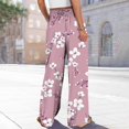 thumbnail image 4 of WTOBBY Women's Floral Print Wide Leg Pants with High Waist Drawstring Loose Casual Design and Side Pockets for Comfortable Summer Wear ,Pink M, 4 of 7