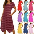 thumbnail image 2 of PADFRYBK Summer Dresses For Women Round Neck Casual Loose Dress Splice Color Comfortable Skirt Short Sleeve Dresses Long Irregularly Dresses, 2 of 6
