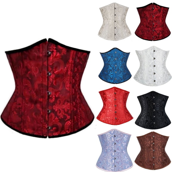 Hkoxplj Underbust Corset for Women Brocade Waist Training Corset Boned Corset with Metal Busk Closure Back Lacing Adjustable Waist Cincher Shapewear for Halloween Party Vintage Photo Shoot