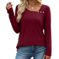 thumbnail image 4 of Plus Size Tops for Women Printed V-Neck Long Sleeve Casual T-shirt Button Tops Womens Tops Wine XXXL, 4 of 6