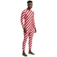 thumbnail image 2 of Zaldita Men's Christmas Candy Cane Jumpsuit Long Sleeve Striped Zentai Unitard Leotard Bodysuit Dancewear Red L, 2 of 7