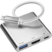 USB C to HDMI Adapter,USB 3.1Type-C Converter to HDMI 4K+USB 3.0+USB-C Charging Port 3 in 1 Hub,USB-C Digital AV Multiport Adapter for MacBook Pro/iPad Pro/Switch/S8+/S9+/Projector/Monitor
