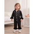 thumbnail image 4 of RUINIXCW Toddler Baby Girl Silk Stain Pajamas Newborn Infant Baby Girls Romper One Piece Spring Fall Sleepwear Lapel V Neck Fuzzy Trim Long Sleeve Button Up Jumpsuit Homewear, 4 of 9