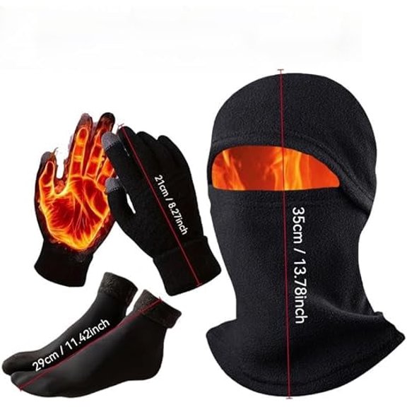 3-Piece Warm Winter Set - Windproof and Warm Knitted Balakla Hat Cycling Warmth Shake Fleece Winter Windproof Face Mask