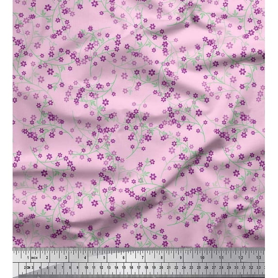 Soimoi Pink Velvet Fabric Leaves & Floral Artistic Print Fabric by the Yard 58 Inch Wide