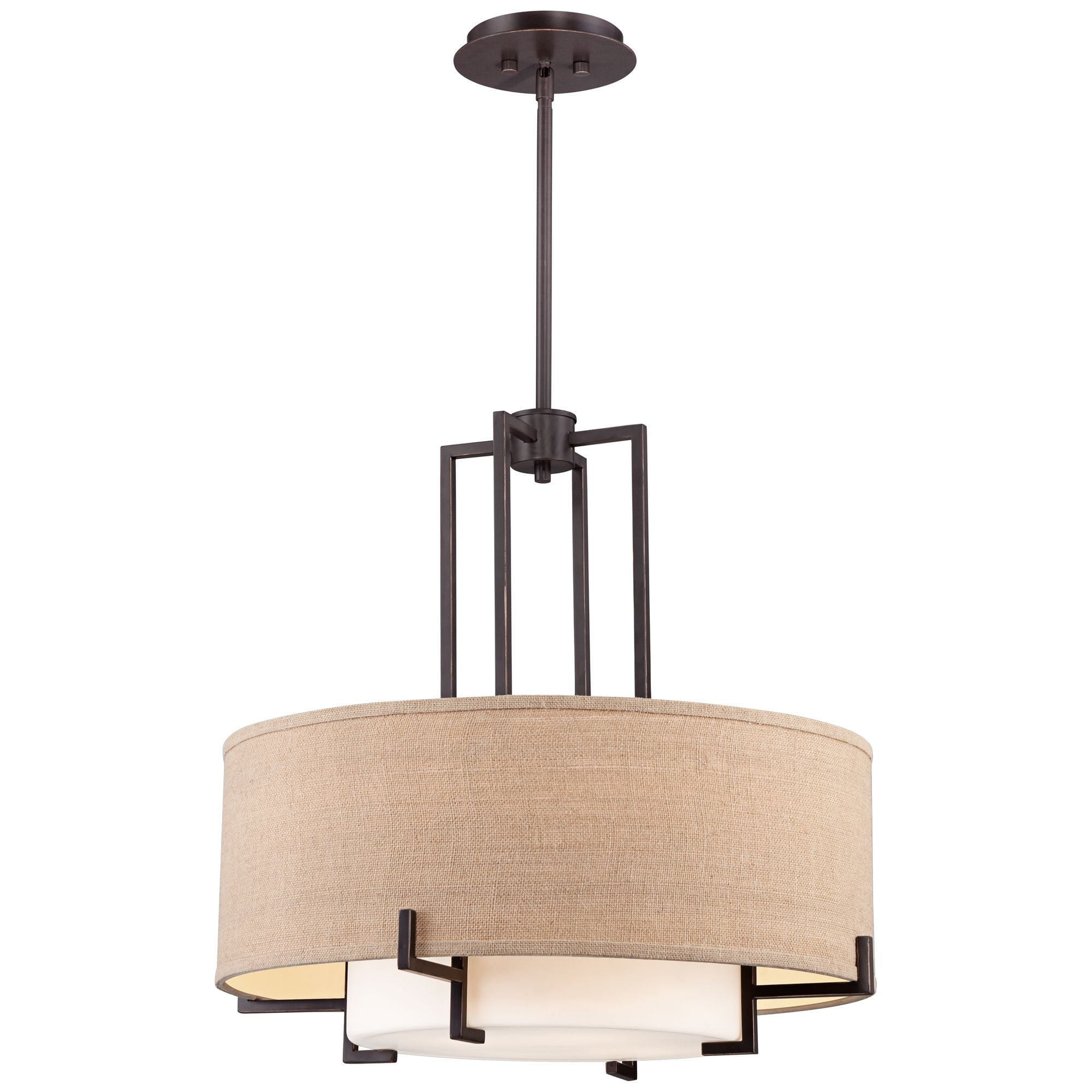 Possini Euro Design Concentric Bronze Pendant Chandelier 25" Wide Farmhouse Rustic Burlap Drum Shade 4-Light Fixture for Dining Room Kitchen Island