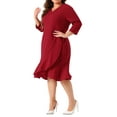 thumbnail image 2 of GRACE & GRANDEUR Women's Plus Size Valentines Day Bodycon V-Neck 3/4 Sleeve Slim Ruffle Hem Wrap Dresses 3X Red, 2 of 5