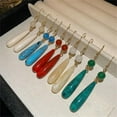 thumbnail image 5 of Boho Long Tear Drop Dangle Hook Earrings for Women Colorful Texture Stone Round Teardrop Dangling Statement Earring Fashion Geometric Lightweight Wedding Jewelry, 5 of 6
