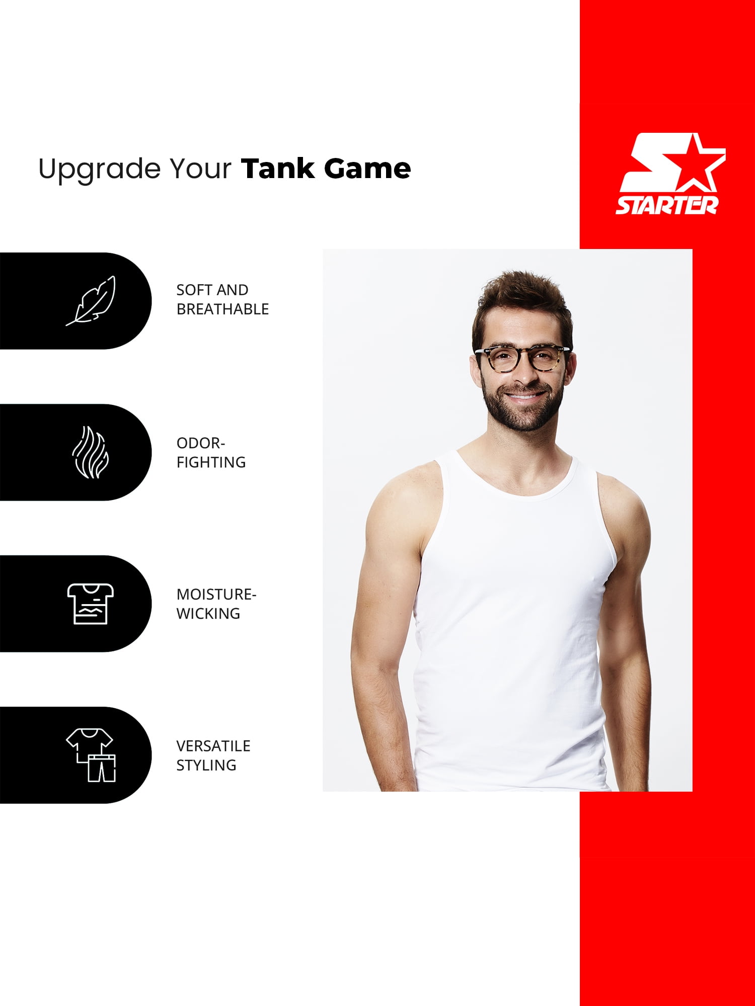 Starter Men's Breathable Tagless Tank Top Under Shirts, 6-Pack