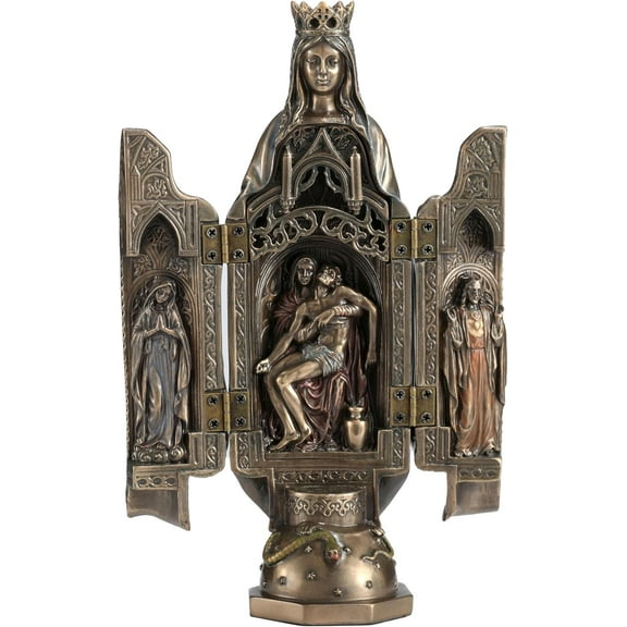Veronese Design Lady of Grace with Polyptych Pieta Resin Statue Cold Cast Bronze Finish 8 1/8 In