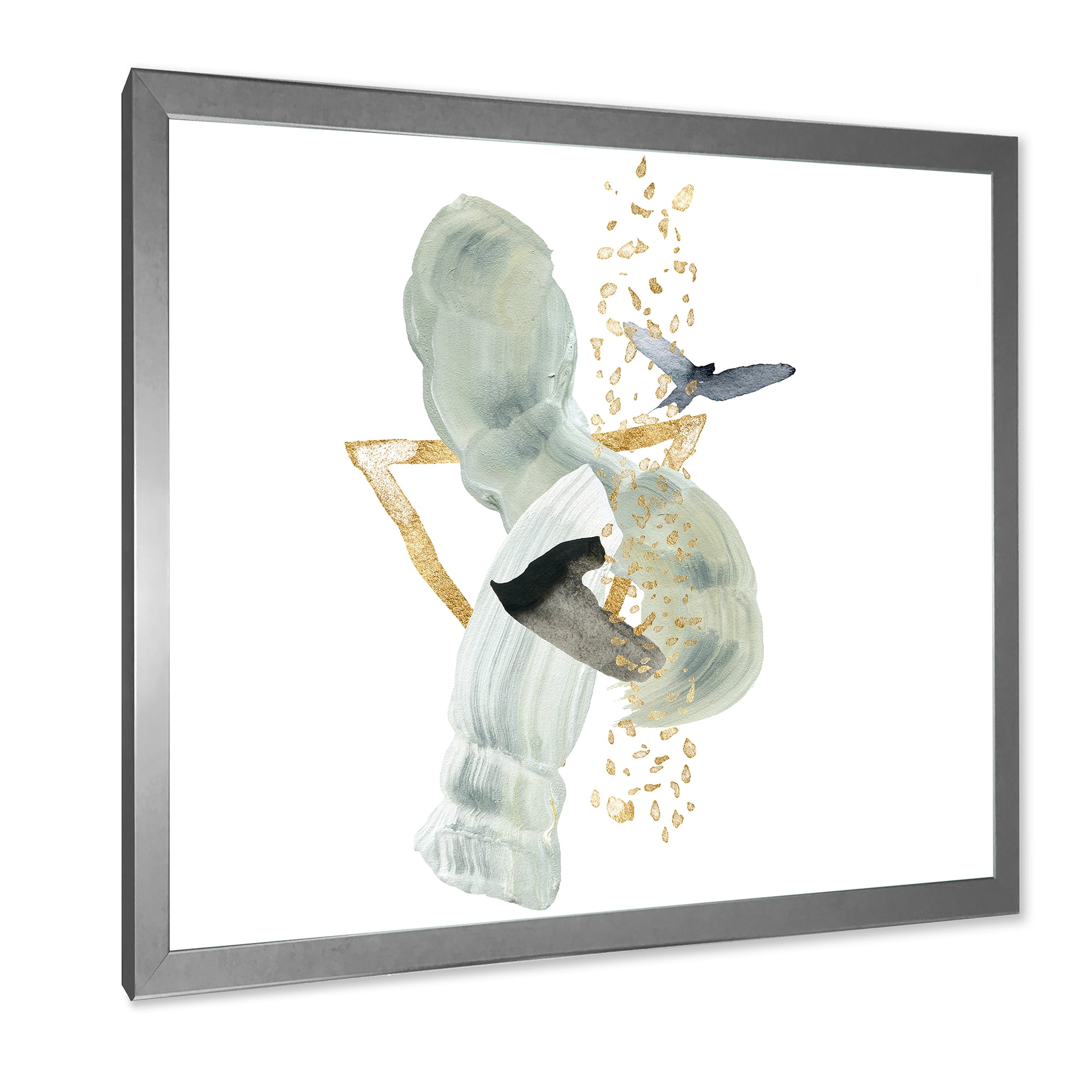 Designart 'Abstract Golden Mountain With Bird and Moon' Modern Framed Art Print