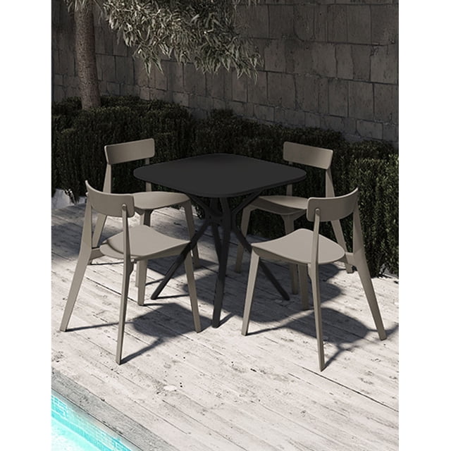 OFFIHO Set mesa Tonnati Negro + 4 sillas Kipali Capuccino para exterior resistente a rayos UV de polipropileno
