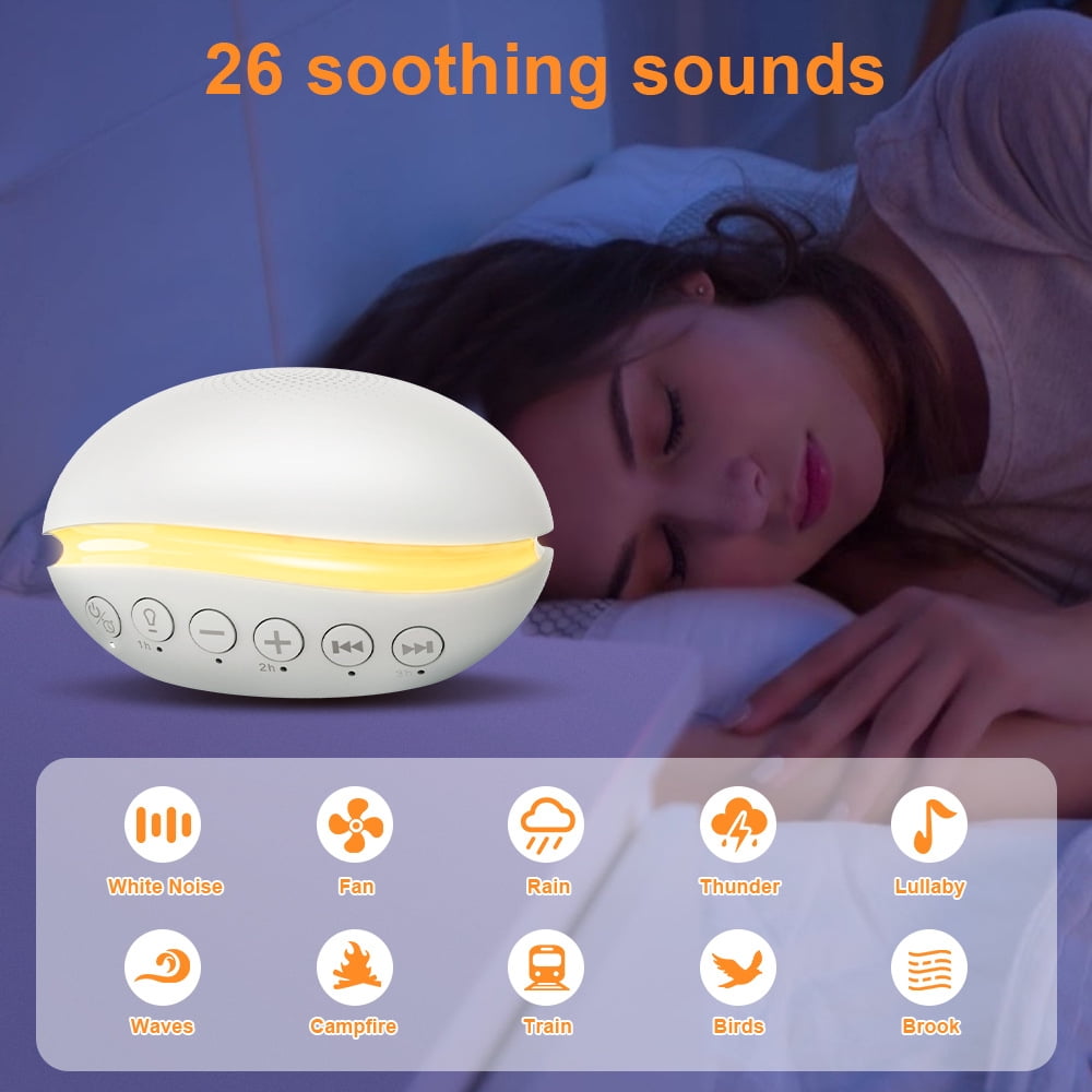 Calming Baby Sleep Machine & Portable White Noise Sound Machine for Adults - 26 Soothing Sounds with Night Light, Timer, 30H Battery, Travel-Friendly