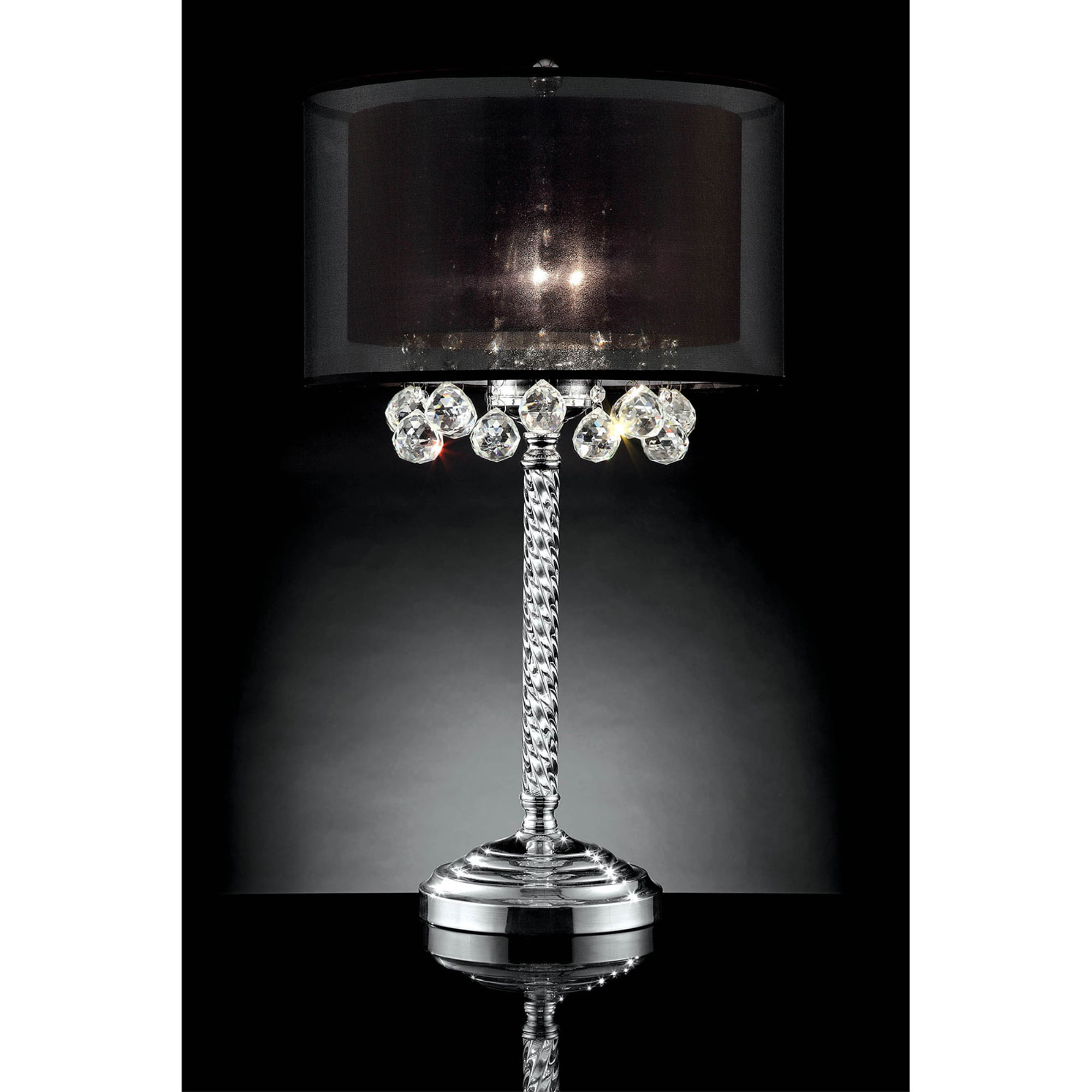 Table Lamp With Twisted Crystal Stand, White Lamp Shade With Hanging Crystals