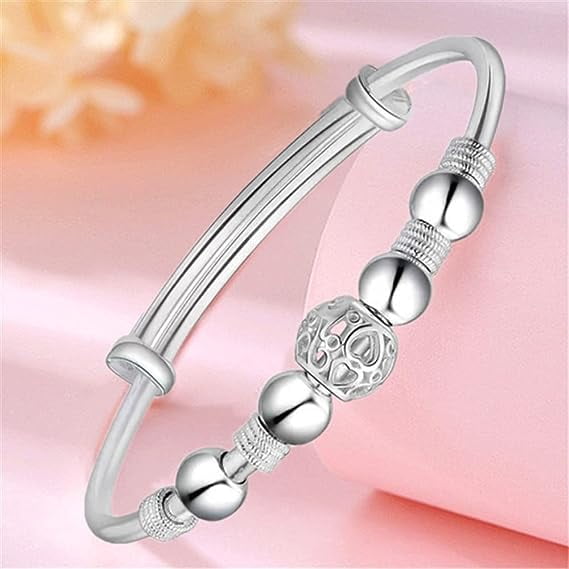 Pulseras de plata esterlina para mujeres 925 Granos de plata Brazalete Pulsera Transfer Lucky Cuff Pulsera Ajustable Moda Mujer Joyería Niñas t