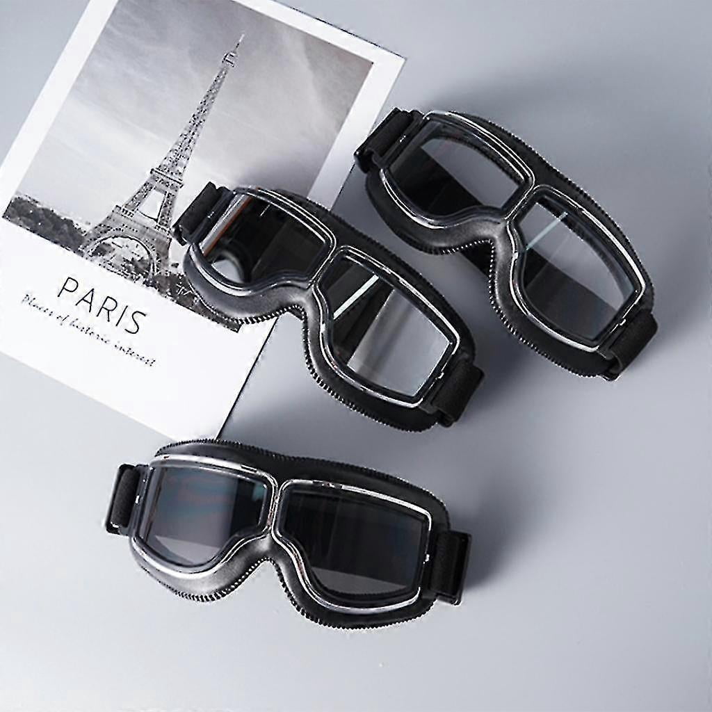 Retro Motorcycle Glasses Men's Moto Racing Motocross Windproof Retro Goggles Clear Black skin