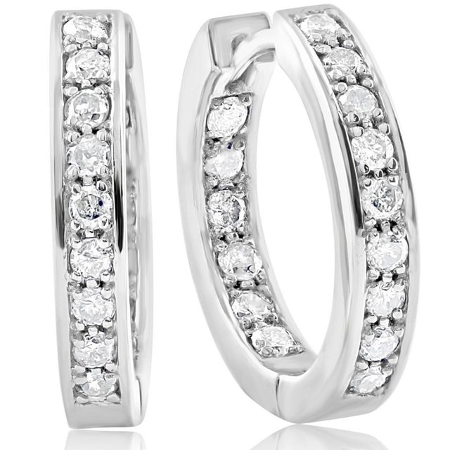 VS/G .80 Ct Diamond Inside Outside Hoops 14K White Gold 5/8" Tall