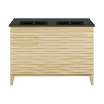 Cascade 48 in. Natural Oak, Double Basin Bathroom Vanity With Black Ceramic Sink Top