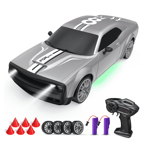 Drift Remote Control Car 1:20 4WD High Speed Racing Car with Lights,2 Rechargeable Batteries for 8-12 Kids Boys Girls,Gray