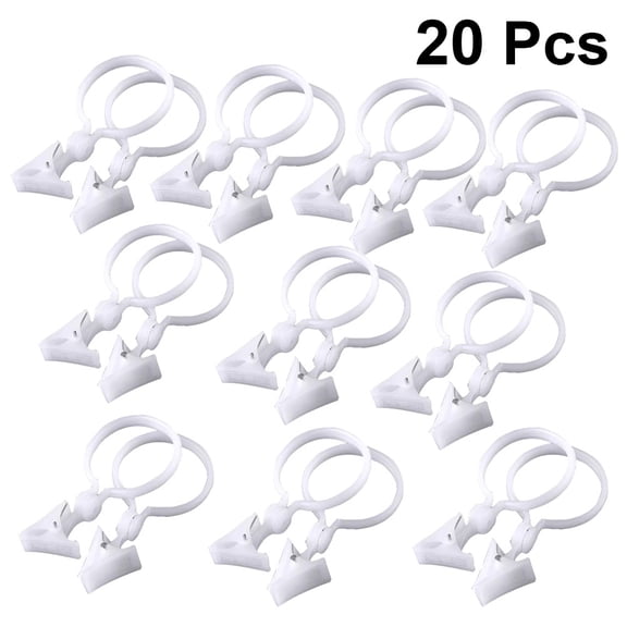 PENIKOKO 20Pcs Plastic White Shower Curtain Clips Stable Curtain Clasp for Home Use